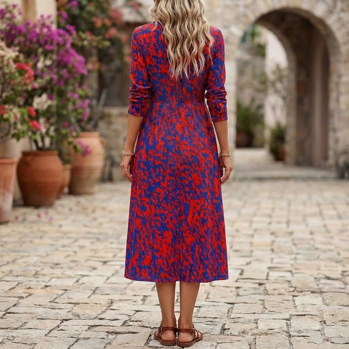 Printed A Line Shirt Dress with Slit for Women
