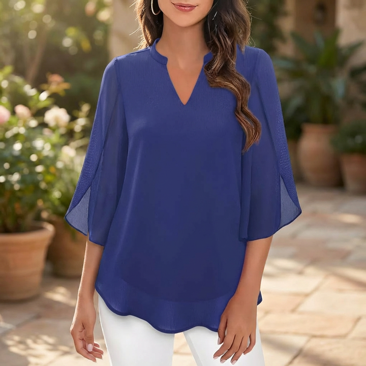 V Neck Summer Top with Petal Sleeves