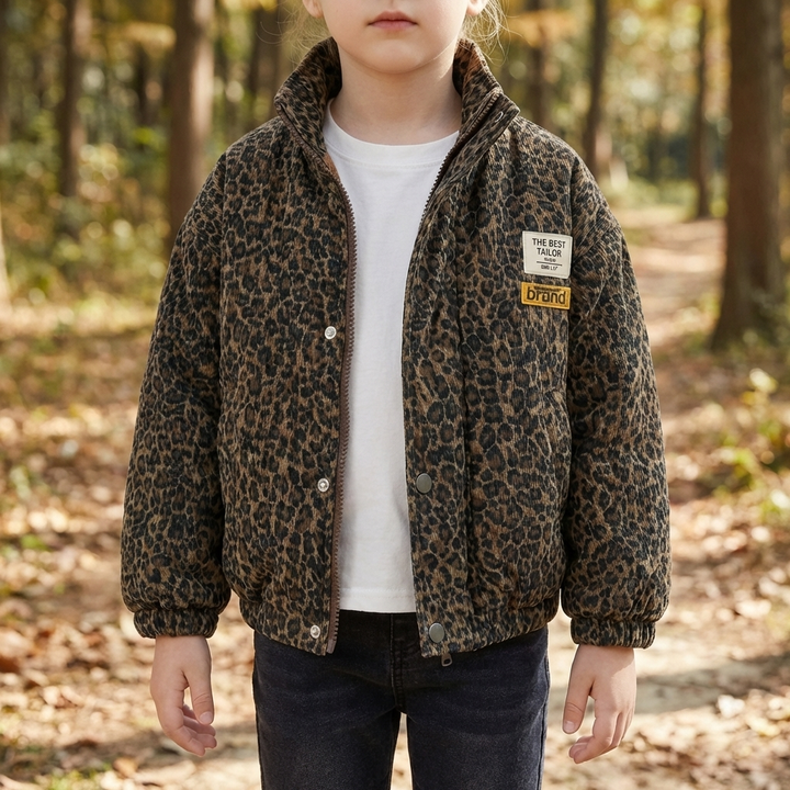 Quilted Leopard Print Kids Jacket