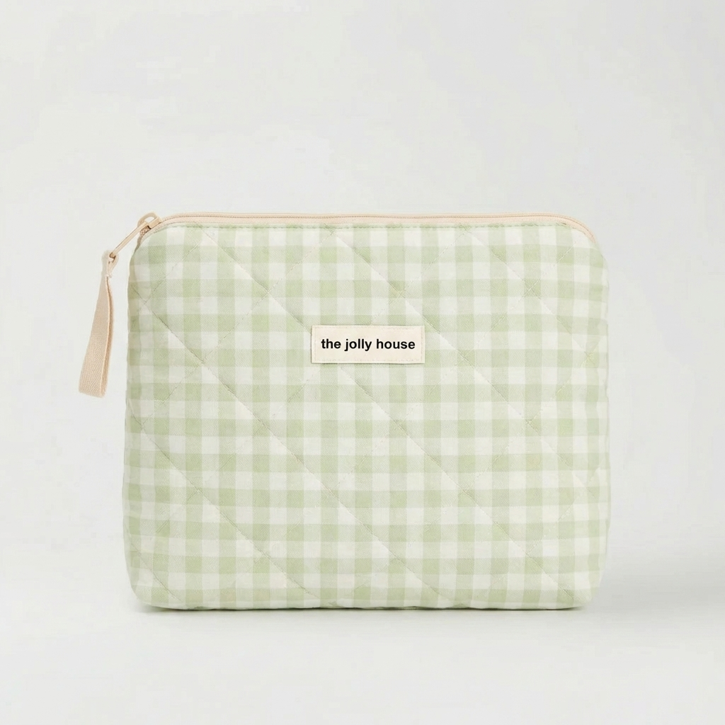 Large Quilted Plaid Cosmetic Pouch