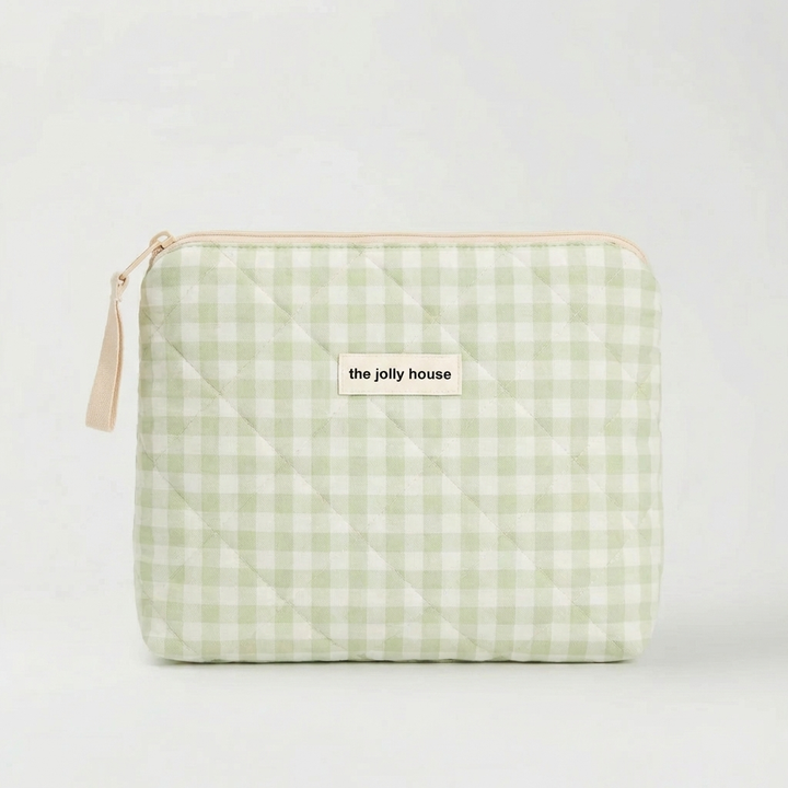 Large Quilted Plaid Cosmetic Pouch