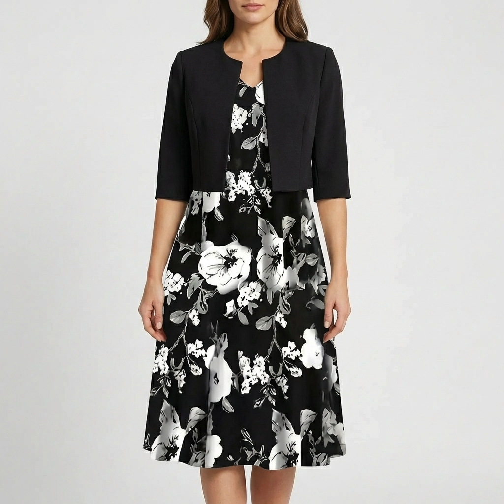 Abstract Print Midi-Length Dress