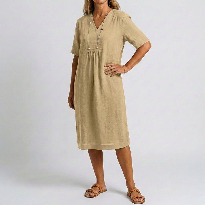 Relaxed Beach Dress with V‑Neck and  Short Sleeves
