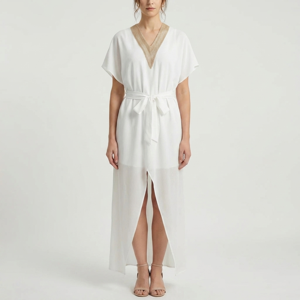 Belted V-Neck Midi Dress