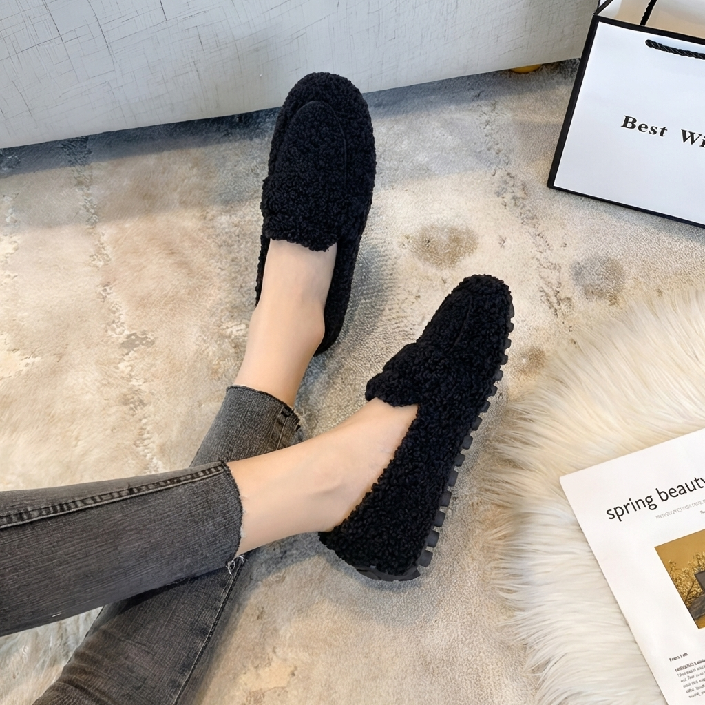 Slip-On Plush Flat Slipper Shoe