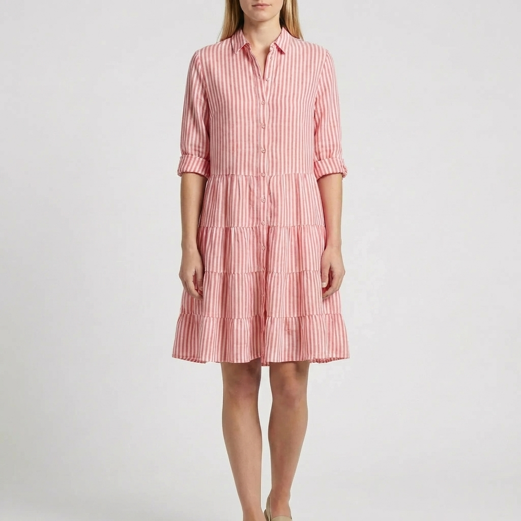 Tiered Striped Button-Front Dress
