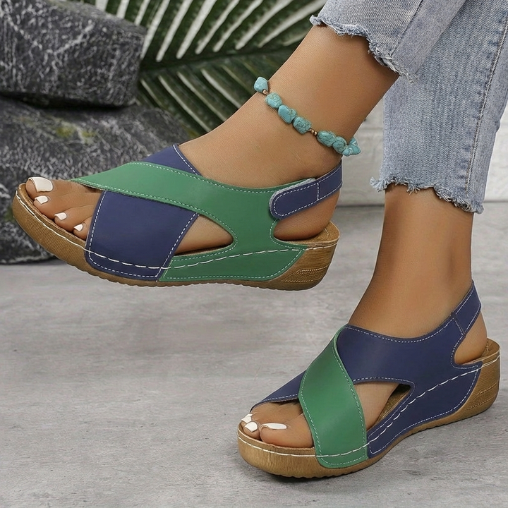 Color-Block Wedge Platform Sandals for Women