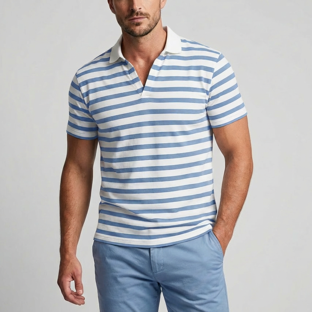 Retro Striped Polo Shirt for Men