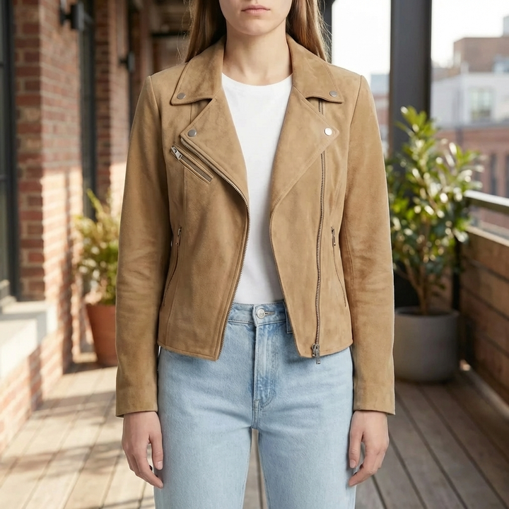 Cropped Moto-Style Zip-Up Jacket