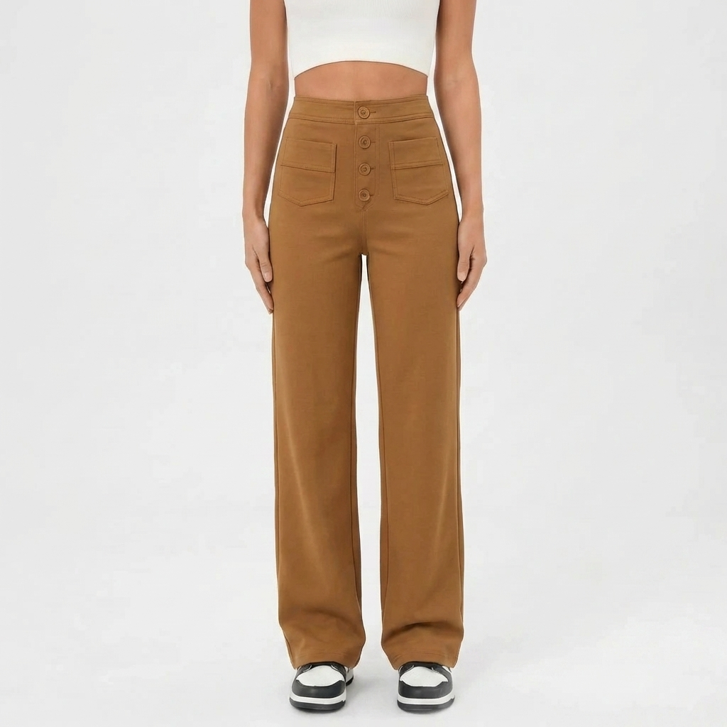 High-Waist Straight-Leg Casual Pants