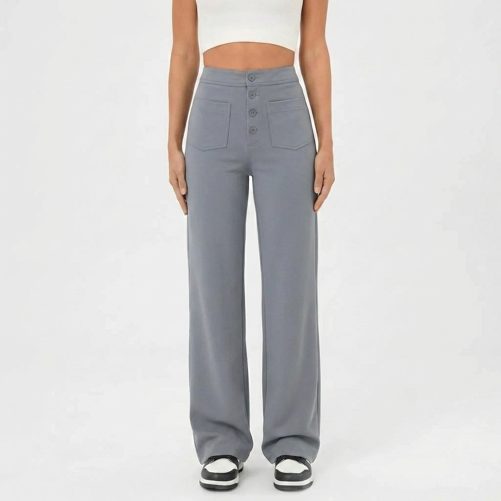 High-Waist Straight-Leg Casual Pants