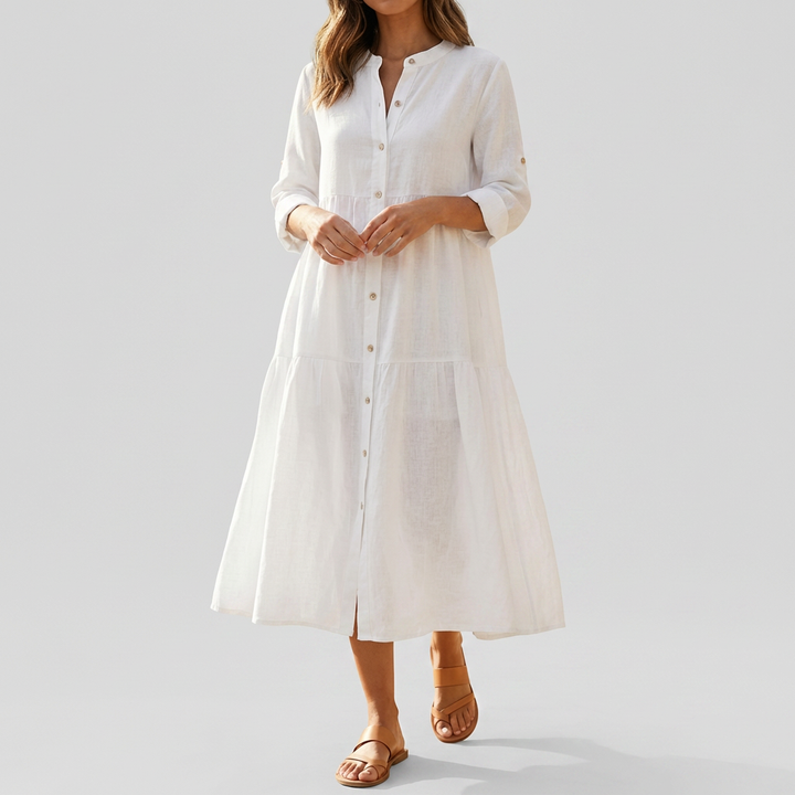 Relaxed Cotton Linen Shirt Dress for Women