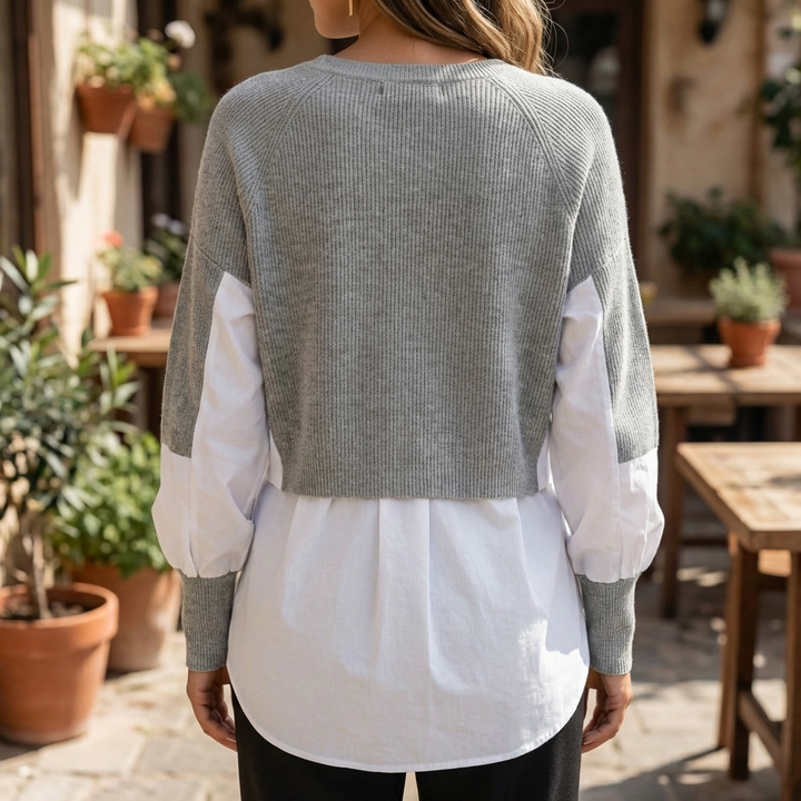 Two in One Pullover with White Blouse Hem