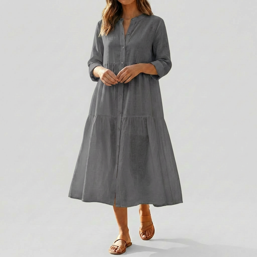 Relaxed Cotton Linen Shirt Dress for Women