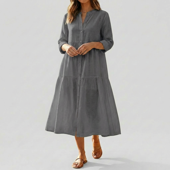 Relaxed Cotton Linen Shirt Dress for Women