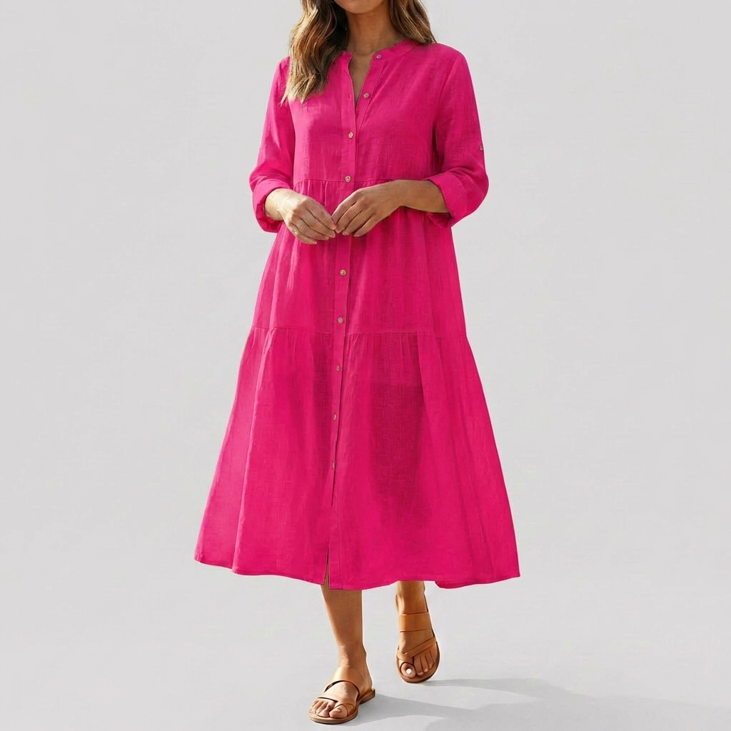 Relaxed Cotton Linen Shirt Dress for Women
