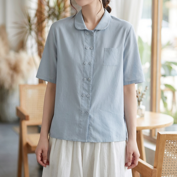 Relaxed Fit Cotton Linen Blouse for Women
