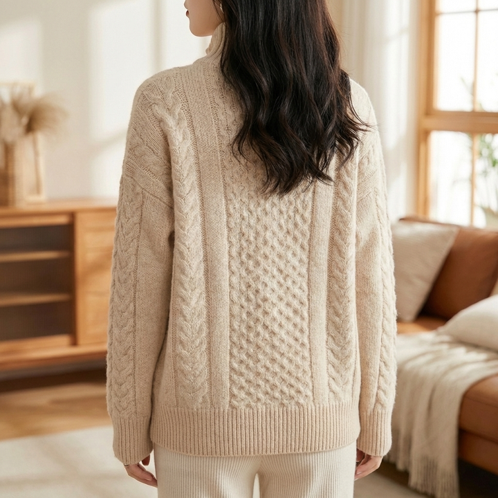 Fine Wool-like with High Neckline Cardigan for Women
