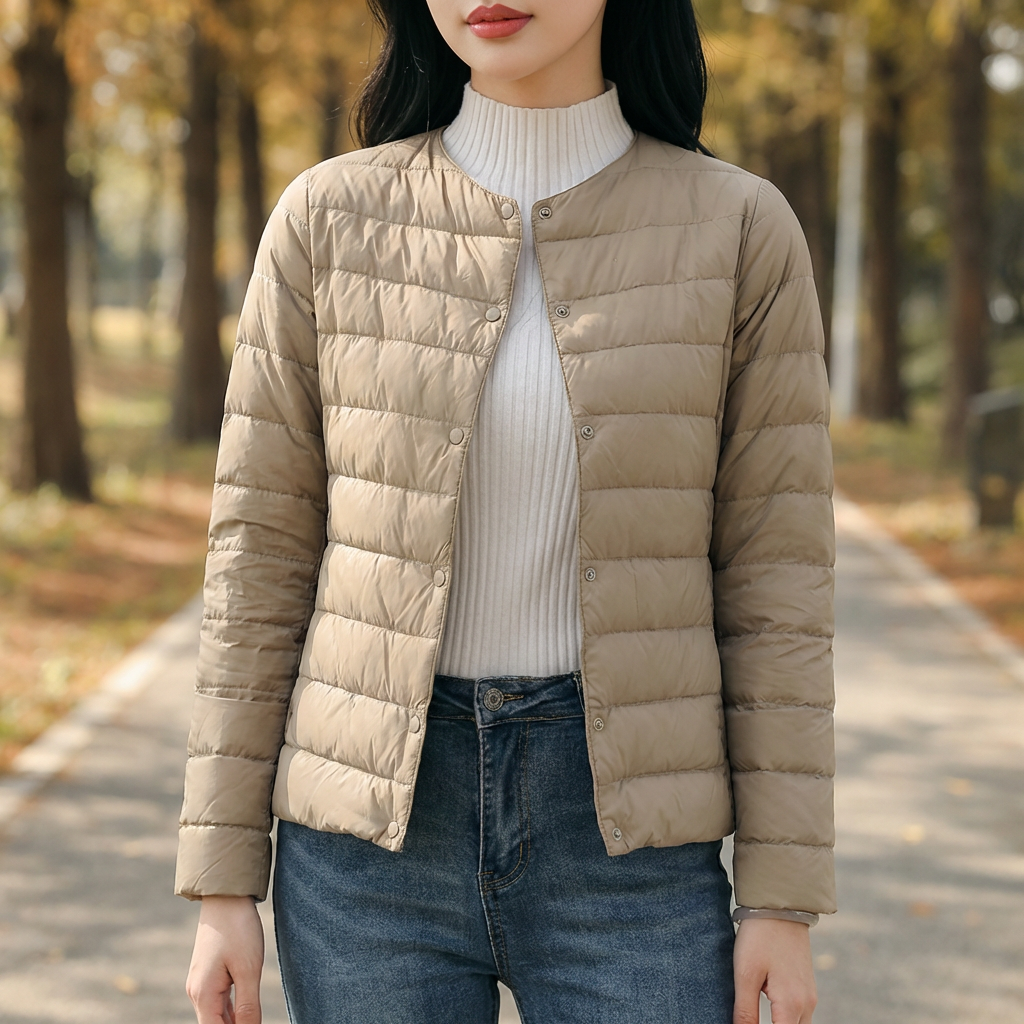 Spring and Winter Collarless Puffer for Women