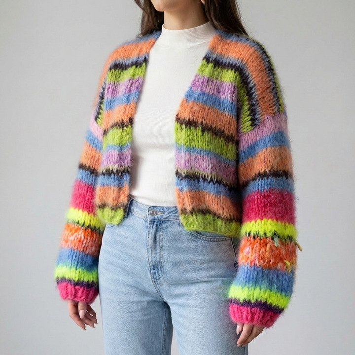 Striped Open Front Cardigan for Women