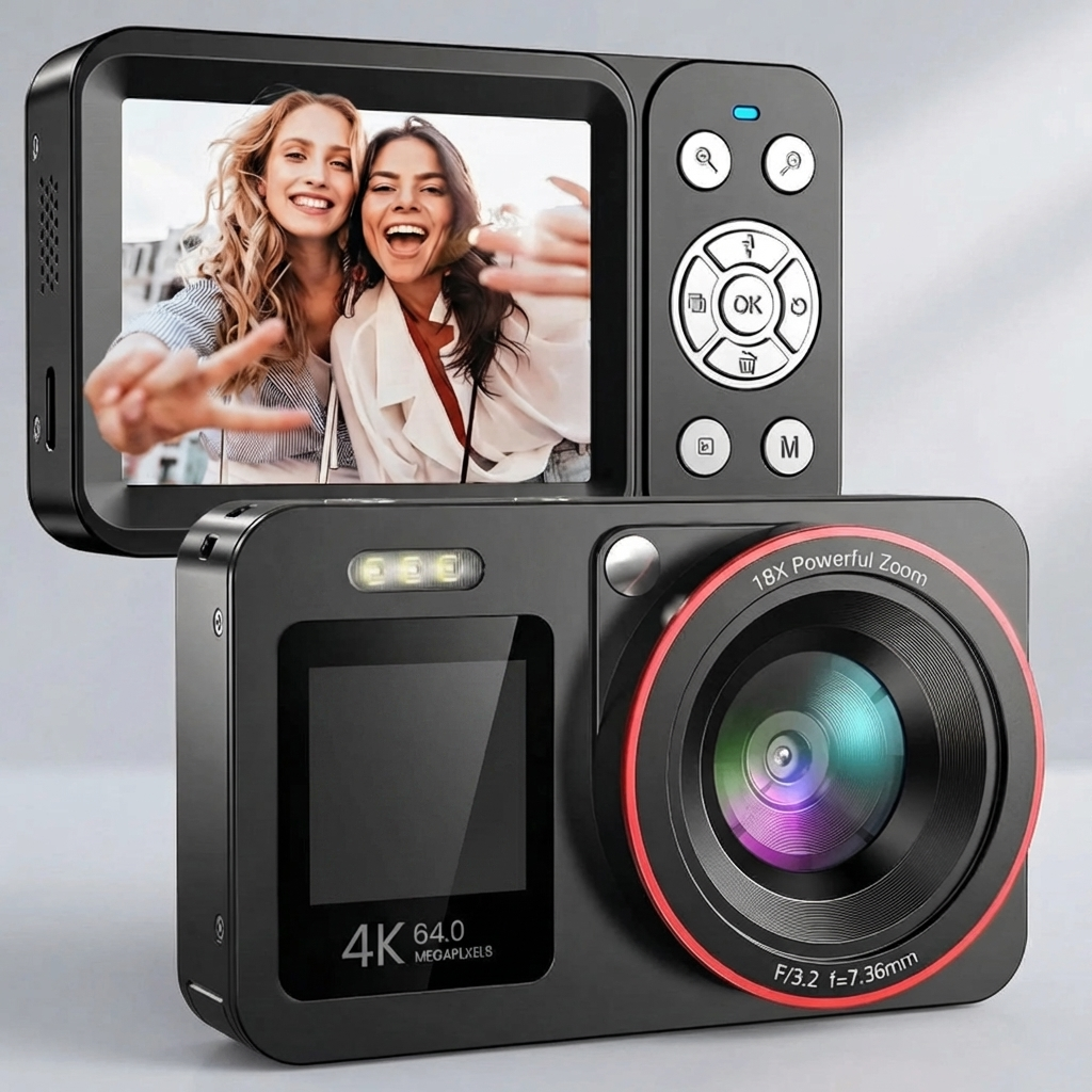 Compact Dual-Screen 4K Digital Camera