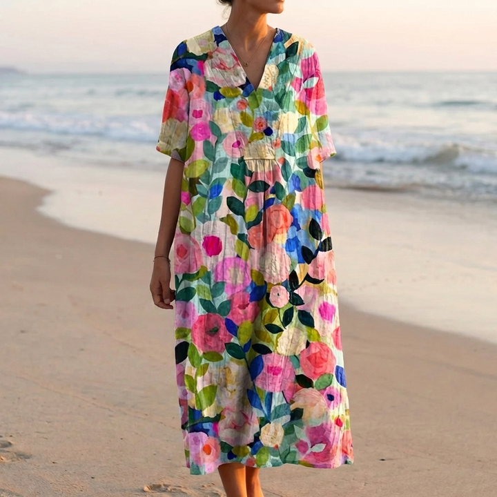 Spring-Like Colorful Floral Comfy Dress