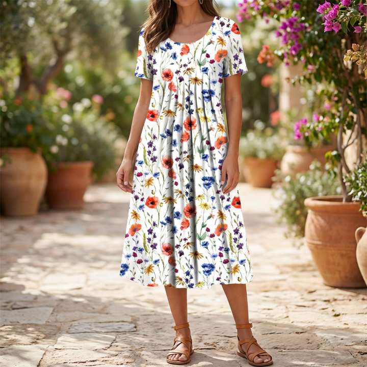 Vintage Floral Ruffle Summer Dress for Women