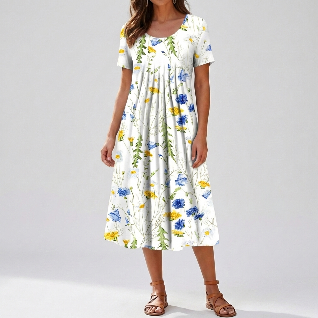Vintage Floral Ruffle Summer Dress for Women