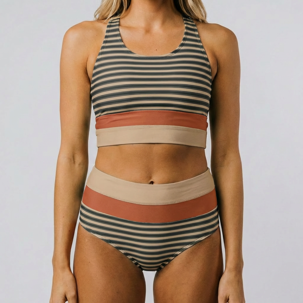 Colorblock Cut Back Bikini Swimsuit Set for Women