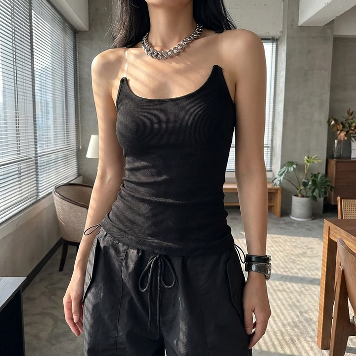 Invisible Strap Ribbed Tank Top for Women