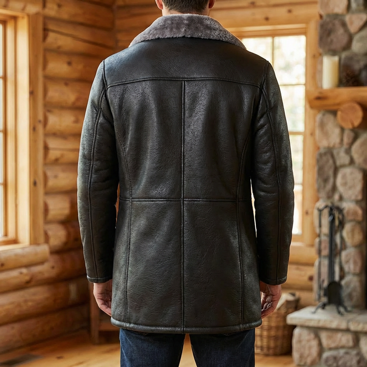 Shearling-Lined Leather Coat for Men