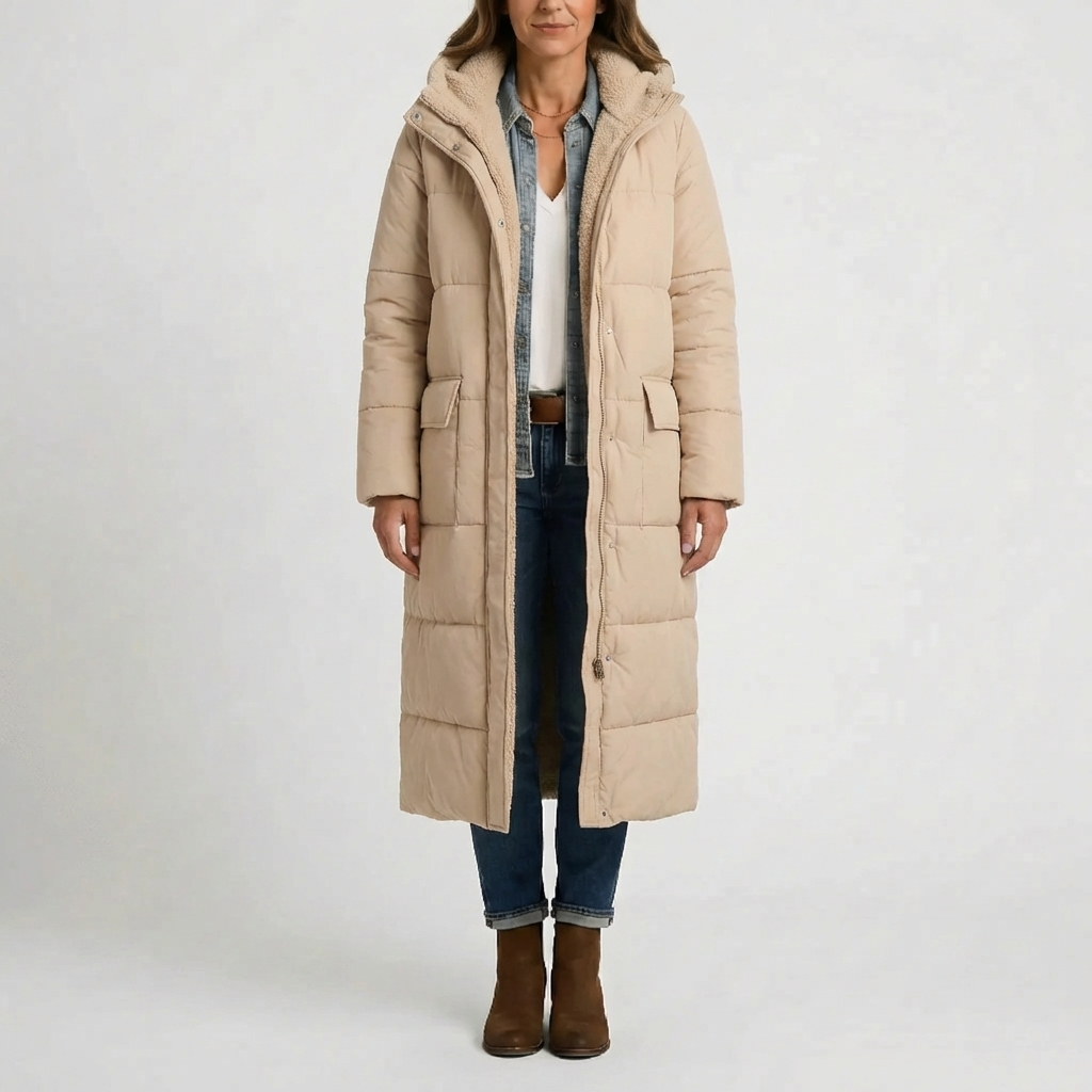 Full-Length Hooded Quilted Coat for Women