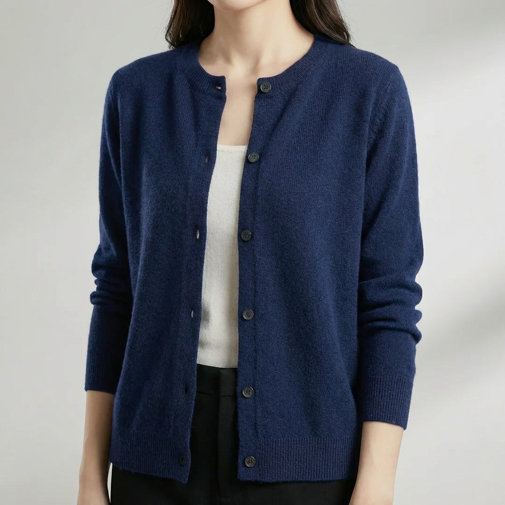 Button-Front O-Neck Cardigan for Women