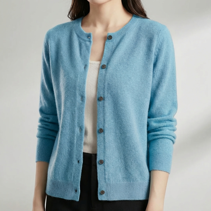 Button-Front O-Neck Cardigan for Women