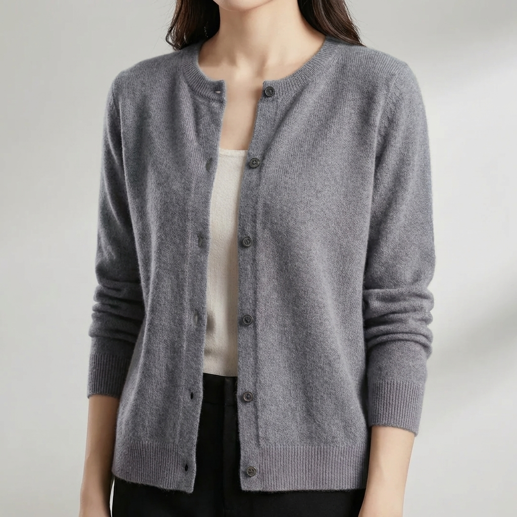 Button-Front O-Neck Cardigan for Women