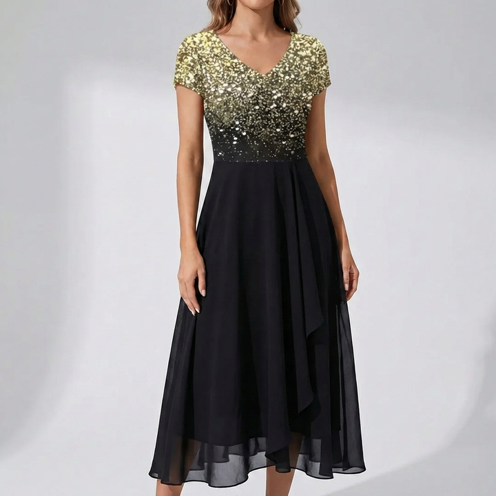 Floral Print V-Neckline Midi Dress for Women