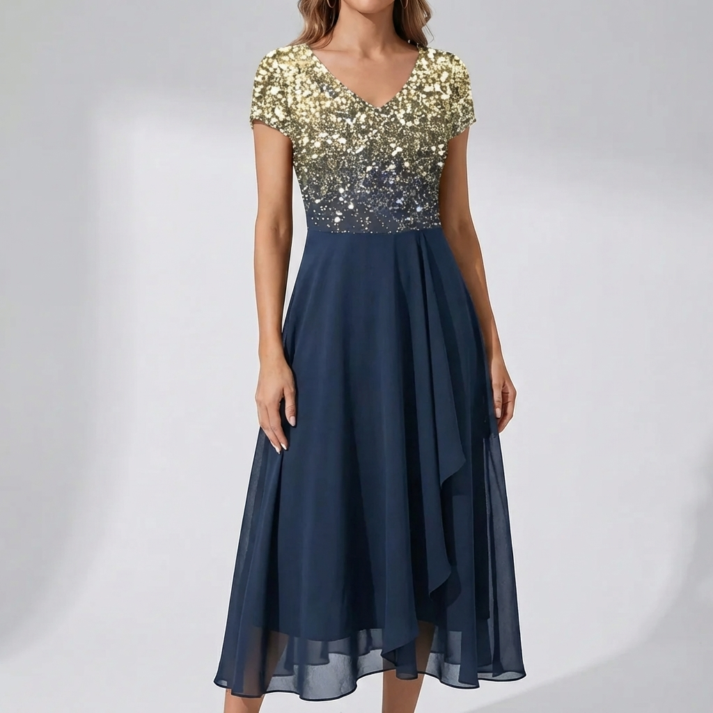 Floral Print V-Neckline Midi Dress for Women