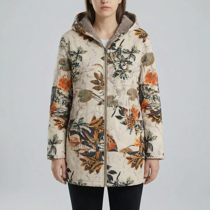 Floral Print Hooded Winter Coat for Women
