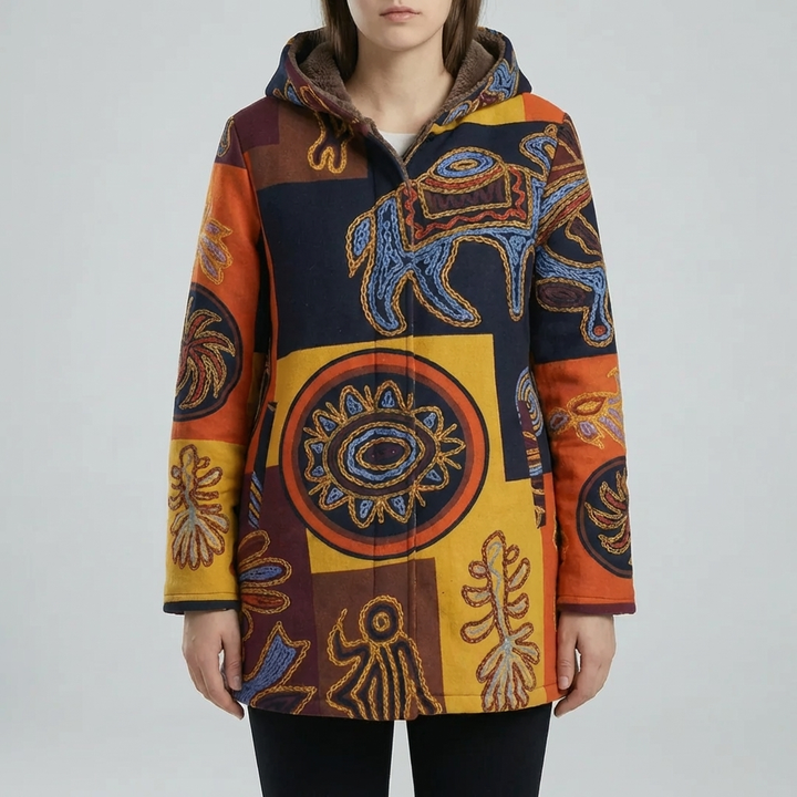 Floral Print Hooded Winter Coat for Women
