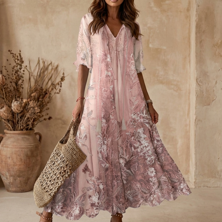 Women's Floral Print V-Neck Maxi Dress