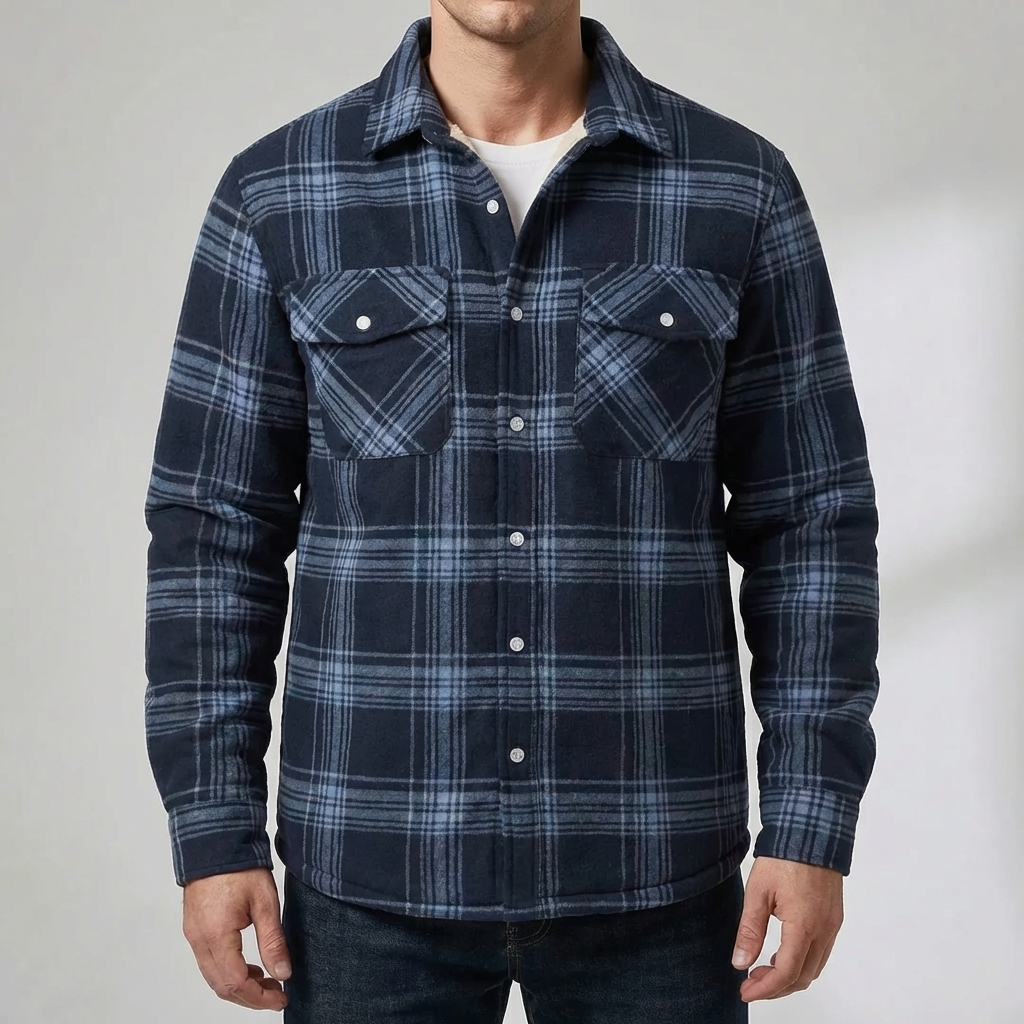 Fleece-Lined Plaid Shirt Jacket For Men