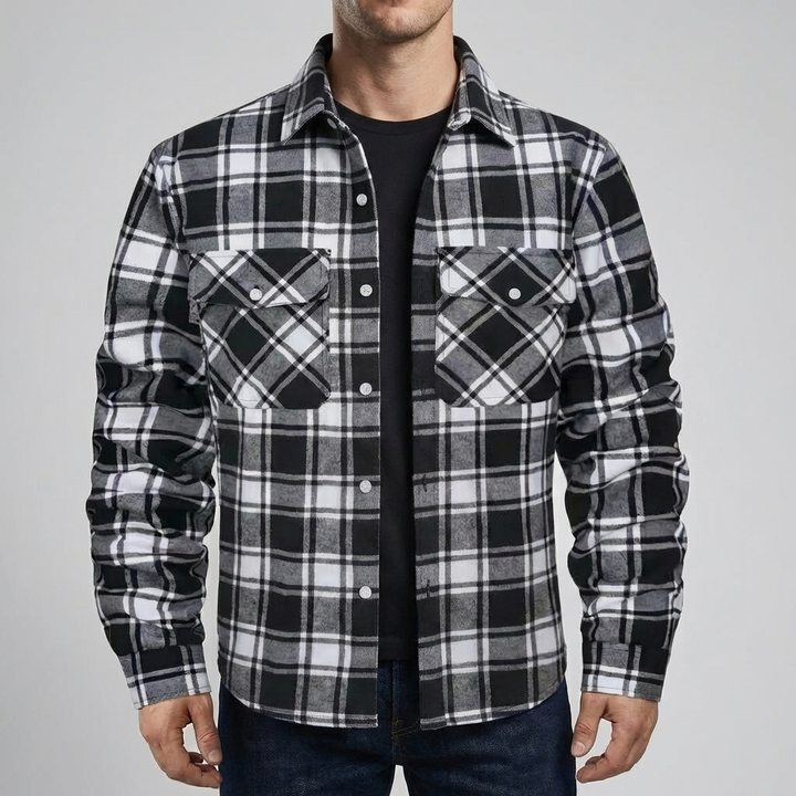 Fleece-Lined Plaid Shirt Jacket For Men