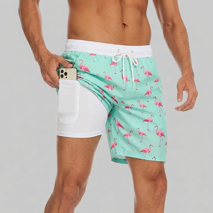 Swim Shorts with Lining and Phone Pocket for Men