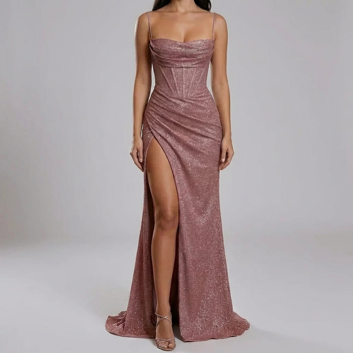 Spaghetti Strap High Split Floor Evening Dress