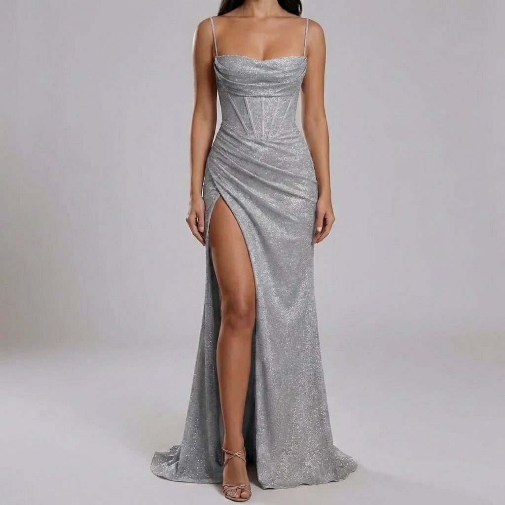 Spaghetti Strap High Split Floor Evening Dress