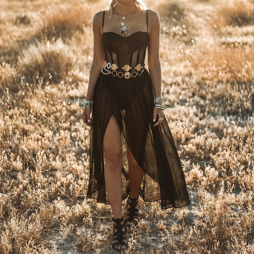 Sheer Boho Layered Dress for Women