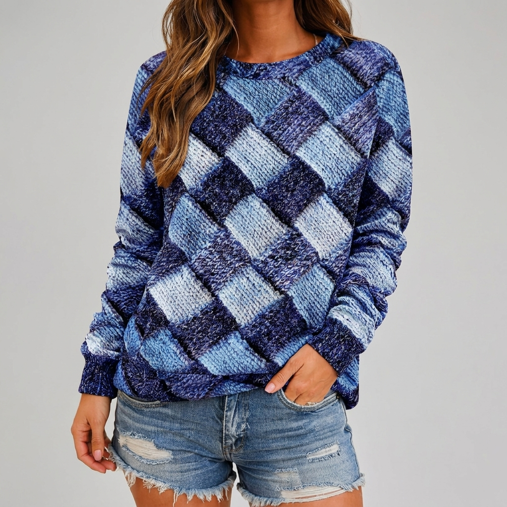 Checkered Knit Sweater for Women