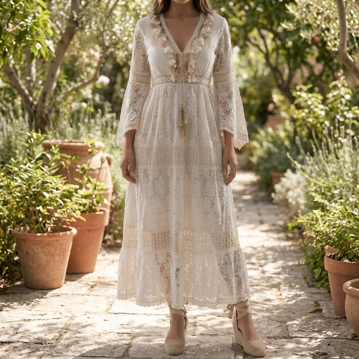 Lace Maxi Dress With Flared Sleeves