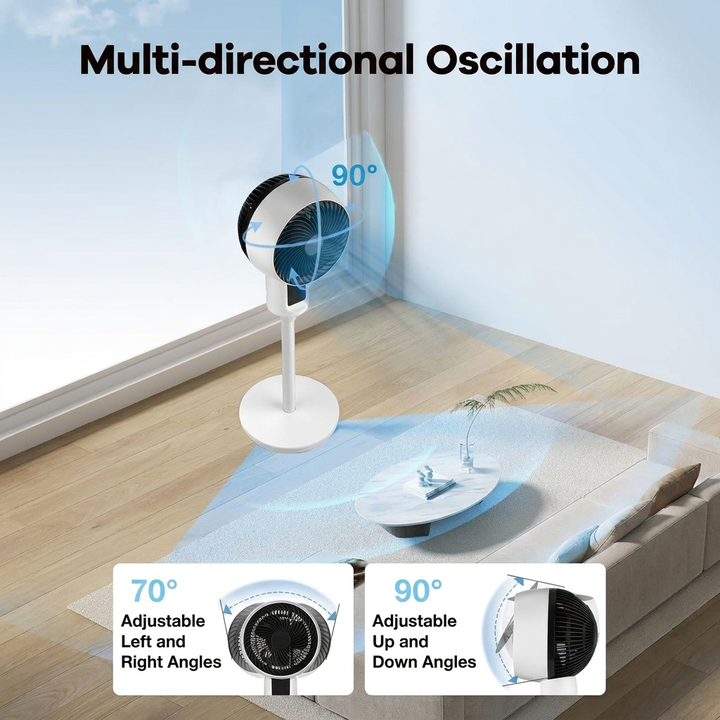 Adjustable pedestal fan with 3D oscillation