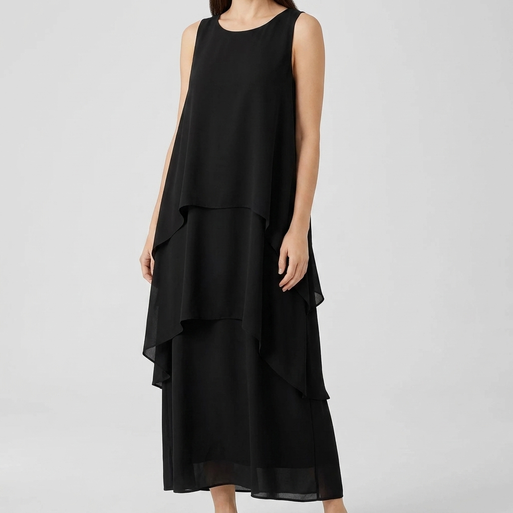Elegant Sleeveless Asymmetrical Chiffon Maxi Dress